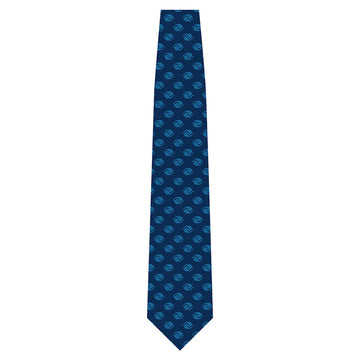 Navy woven necktie with repeating Boys & Girls Clubs handshake logos in light blue.
