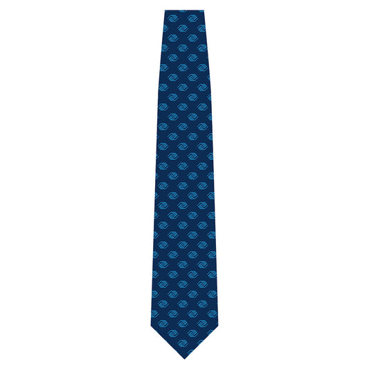 Navy woven necktie with repeating Boys & Girls Clubs handshake logos in light blue.