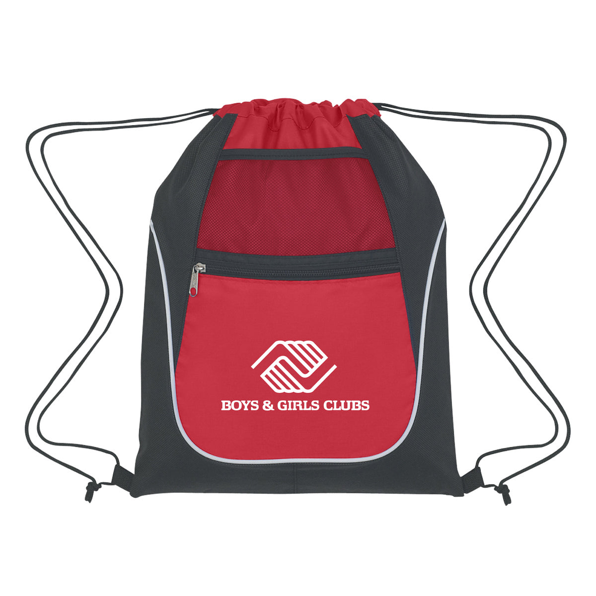 Drawstring Sports Pack with Dual Pockets - Red with Black