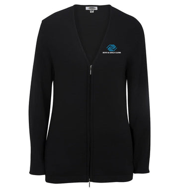 Ladies' Full-Zip V-Neck Cotton Cardigan - Black