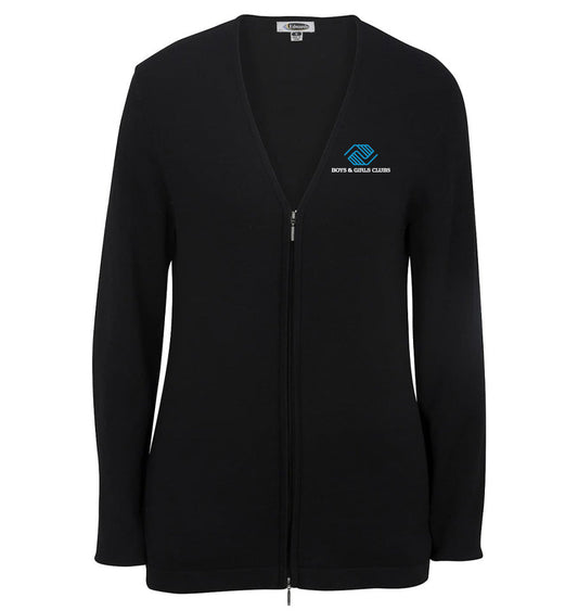 Ladies' Full-Zip V-Neck Cotton Cardigan - Black