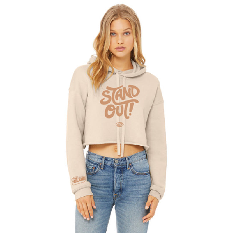 Stand Out Ladies Cropped Fleece Hoodie - Heather Dust/Beige