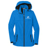 Front view of a bright blue hooded waterproof jacket with black zippers and a white Boys & Girls Clubs logo on the left chest.