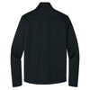 Back view of Eddie Bauer women’s smooth mid-layer black fleece full-zip jacket, featuring long sleeves and a high collar.
