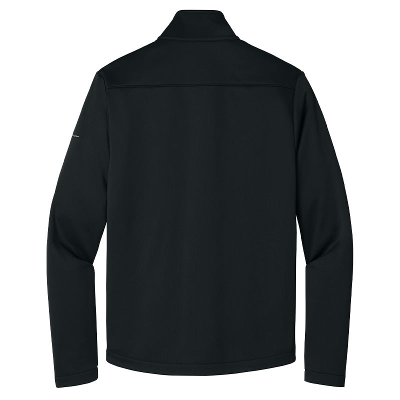 Back view of Eddie Bauer women’s smooth mid-layer black fleece full-zip jacket, featuring long sleeves and a high collar.