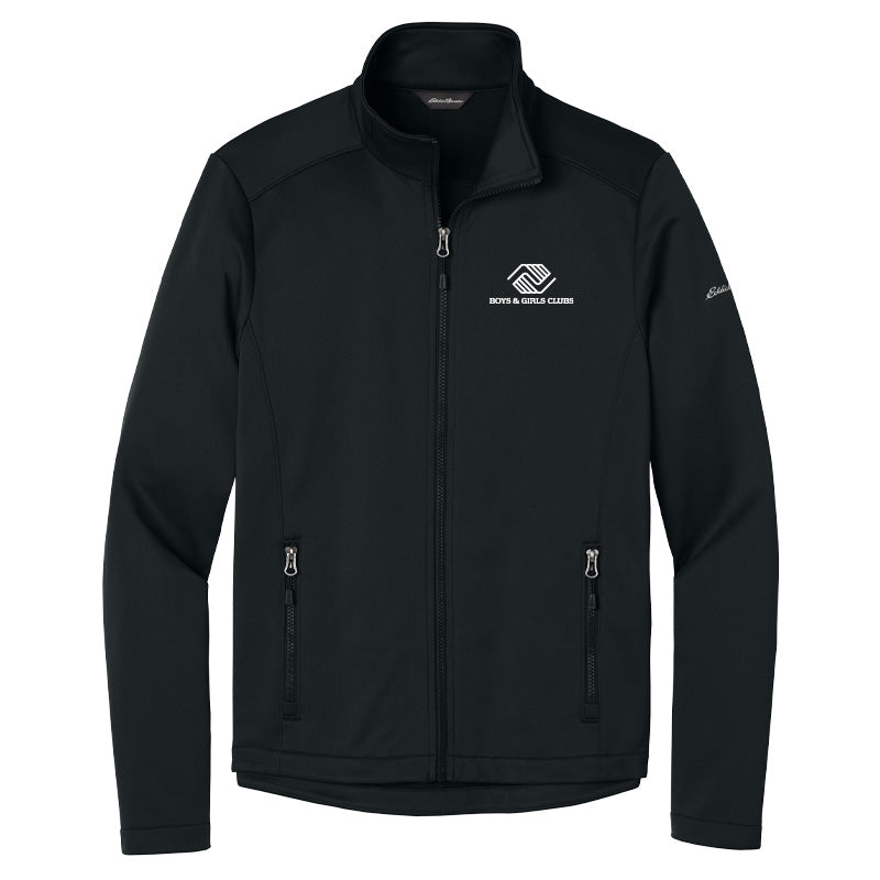 Front view of Eddie Bauer women’s smooth mid-layer black fleece full-zip jacket with Boys & Girls Clubs logo on the left chest and Eddie Bauer branding on the right sleeve.
