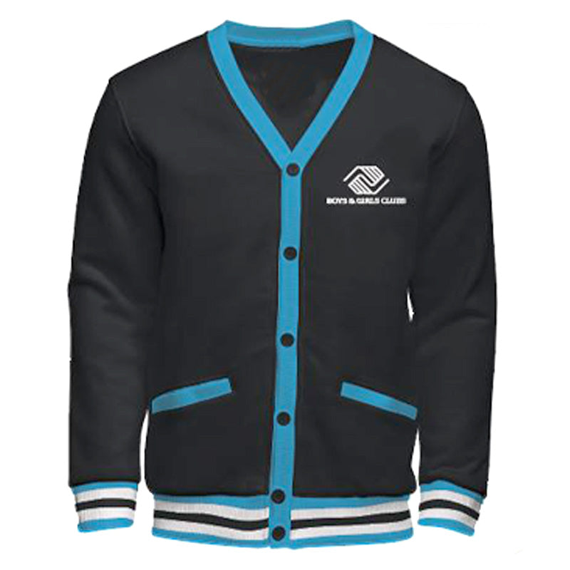 Boys & Girls Clubs Fleece Varsity Cardigan - Black and Process Blue