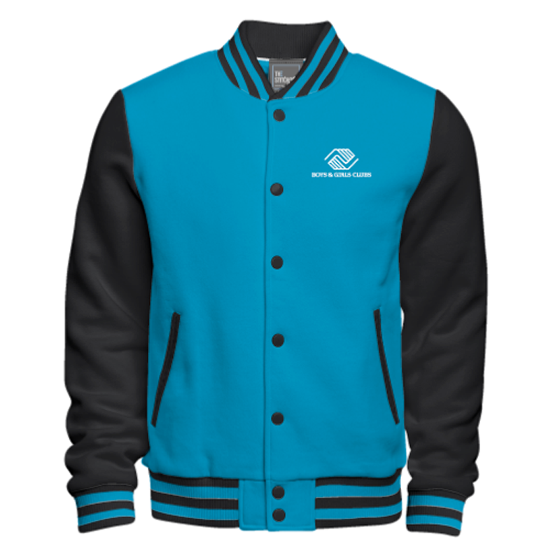 Process Blue and Black Letterman Jackets with Black Satin Lining