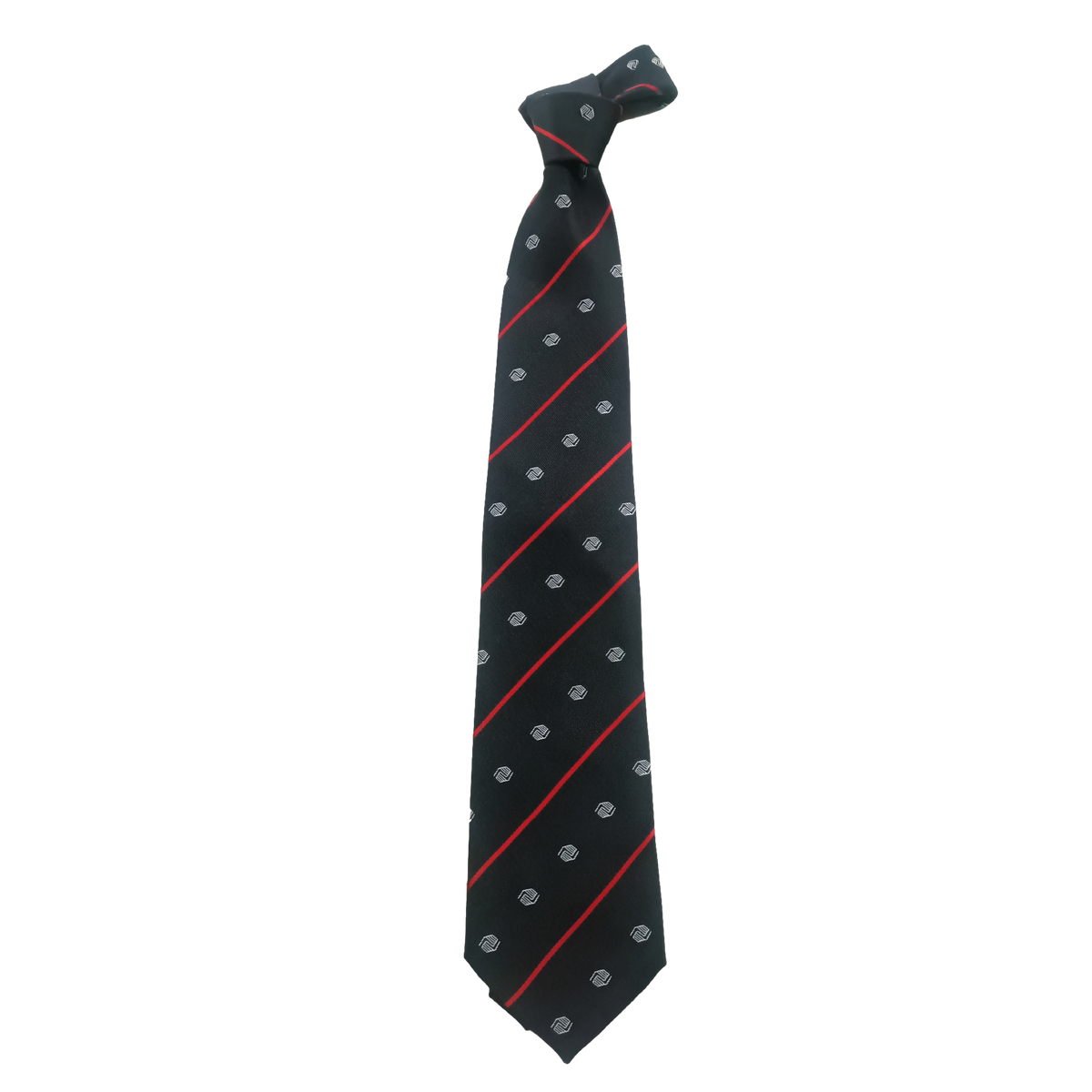 Woven Tie - Navy with Red Stripe