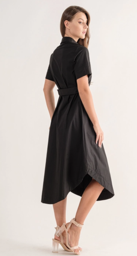 Short Sleeve Dress with Belt - Black