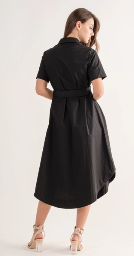 Short Sleeve Dress with Belt - Black