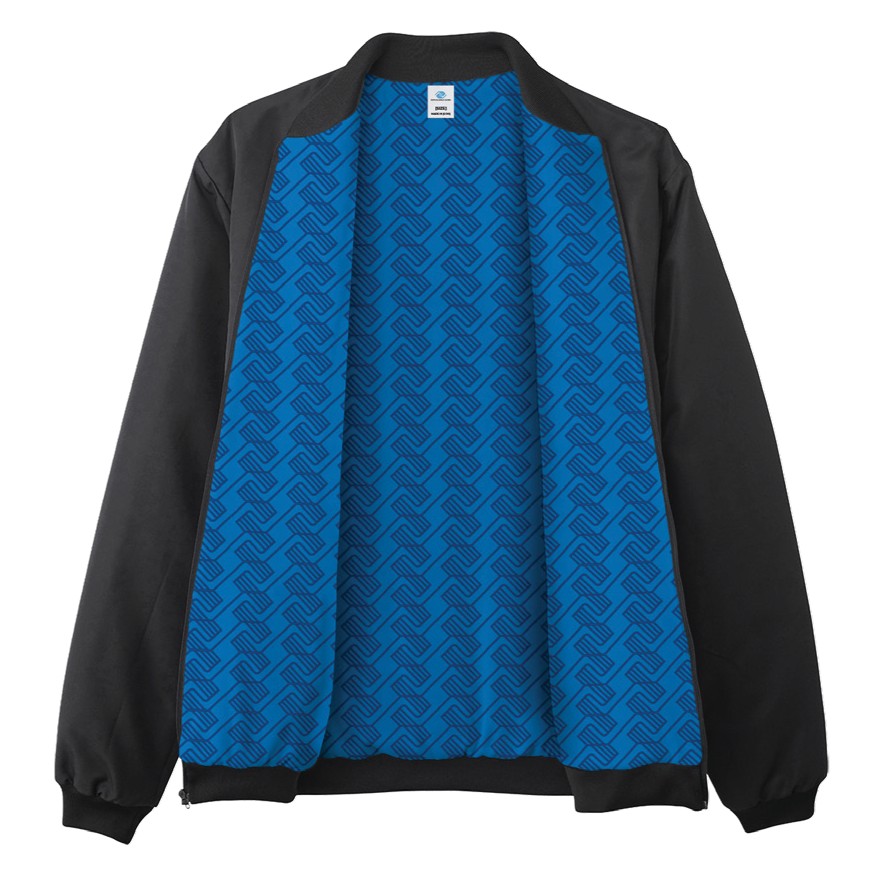 Black jacket with a blue inner lining featuring a repeating Boys & Girls Clubs logo pattern.