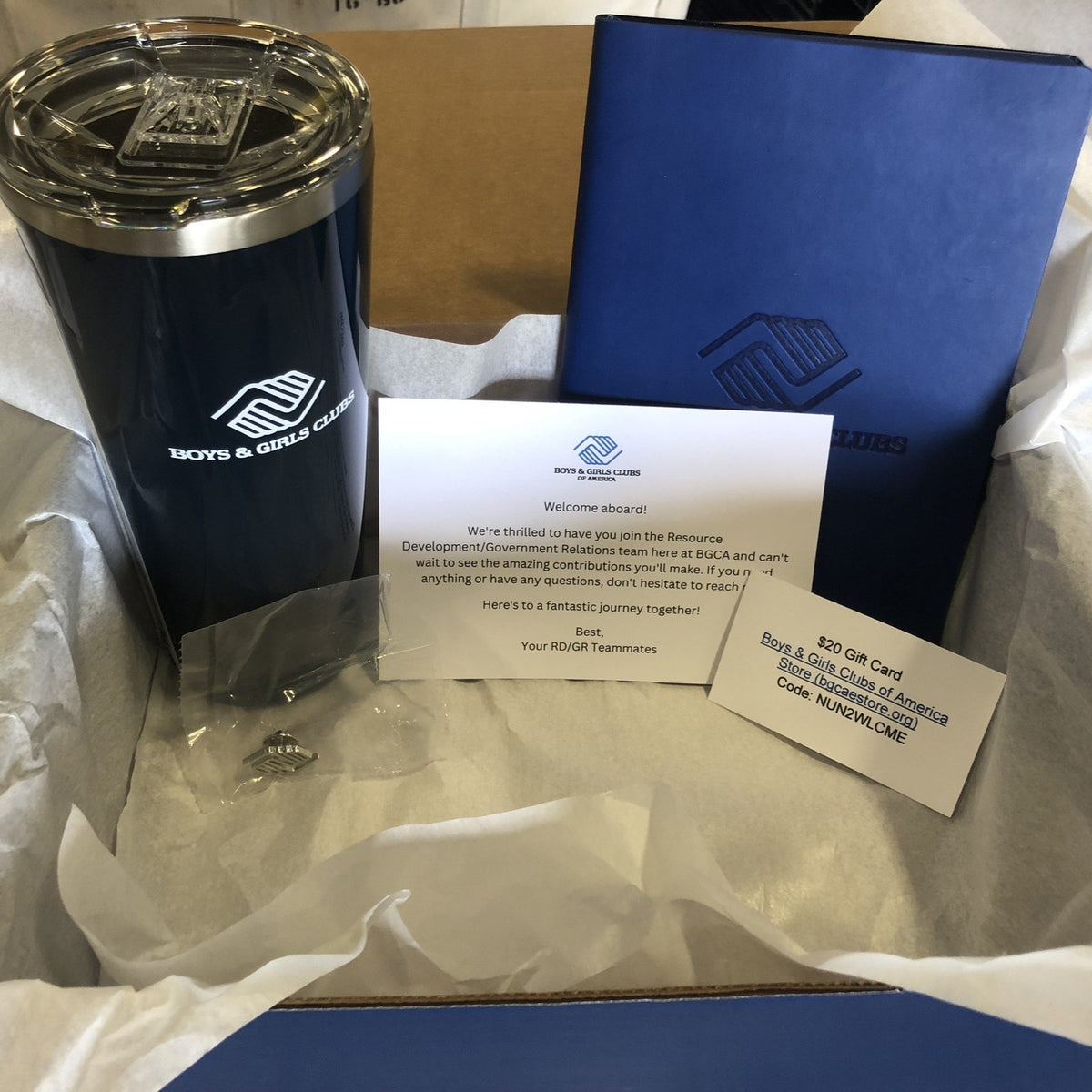 Onboarding Welcome Box with Navy 24 oz Tumbler